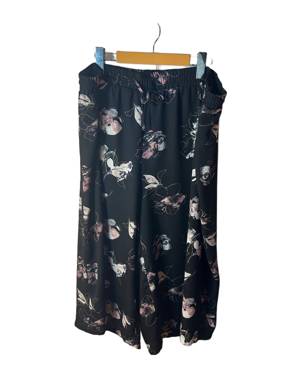 Jules & Leopold Black Floral Wide Leg Crop Pants Pink & Cream Blooms Size 2X - Picture 2 of 7
